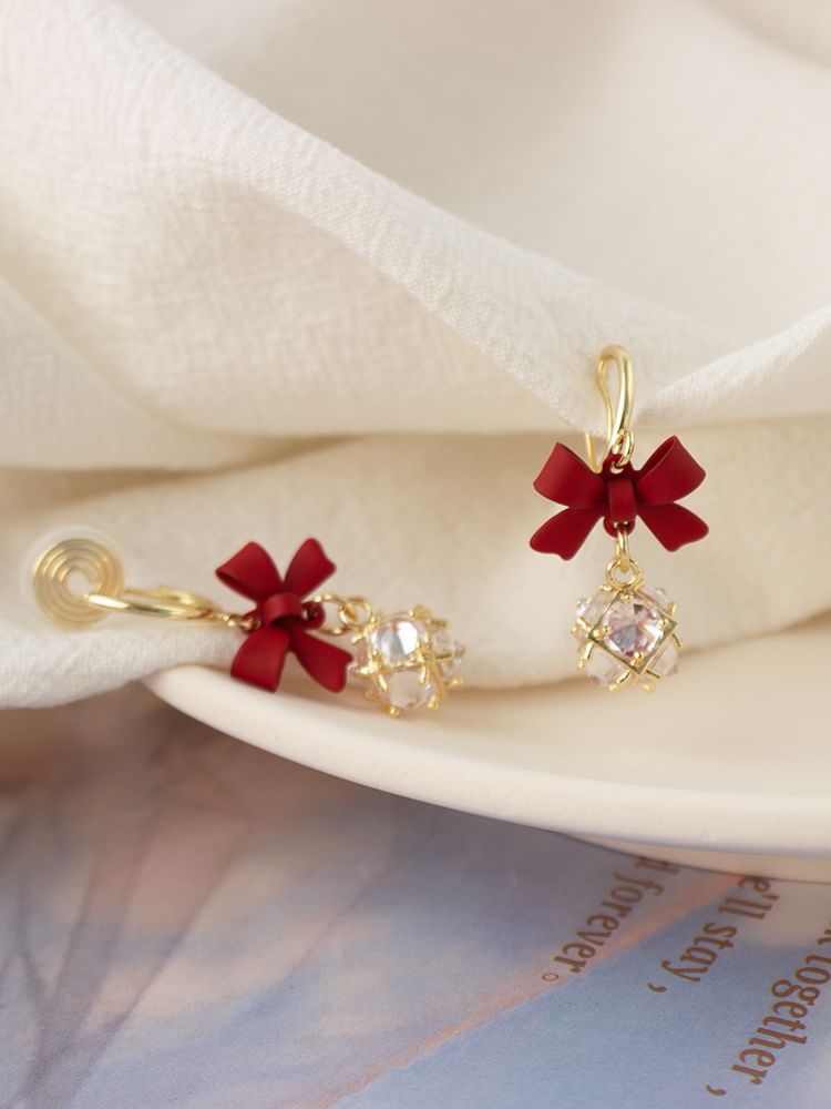 Dangle Bow Rhinestone Caged Alloy Earring