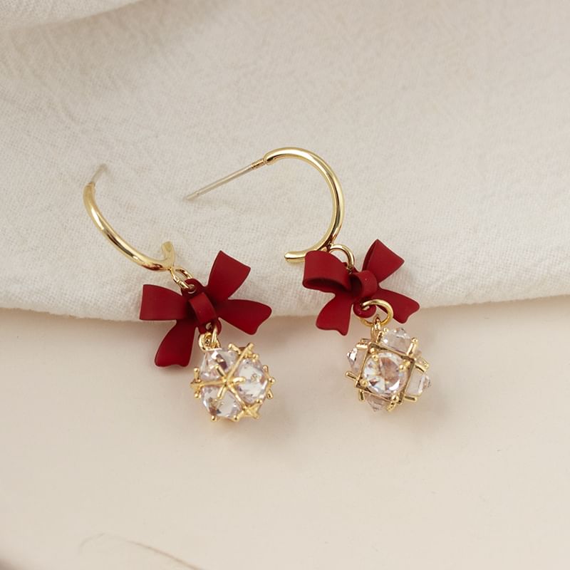 Dangle Bow Rhinestone Caged Alloy Earring
