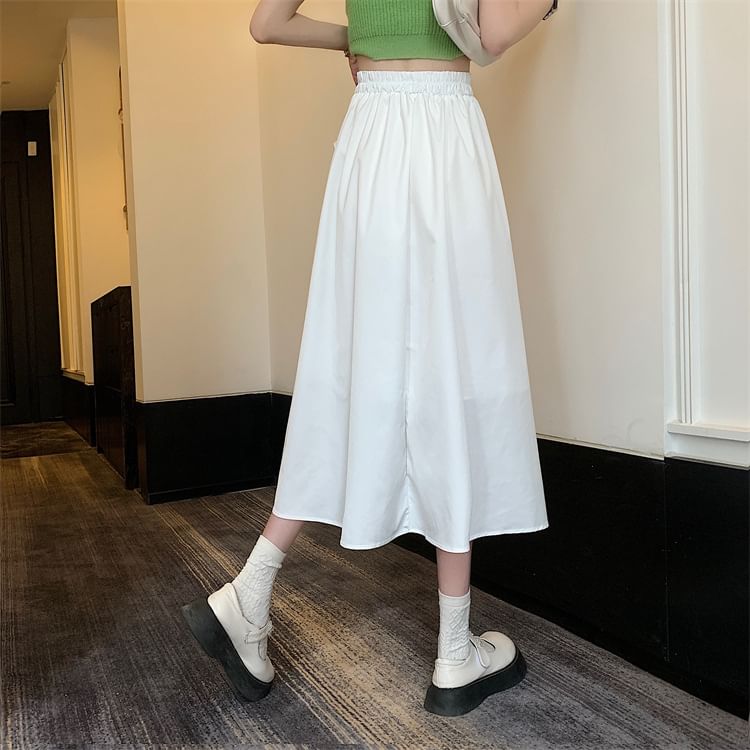 Midi Skirt Plain Waist A-Line Bow High