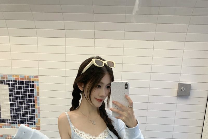 Floral Hoodie with Lace Cami and Pencil Skirt