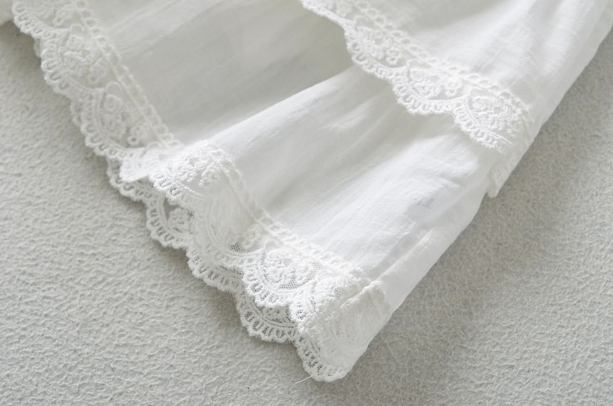 High Waist Lace Trim Tiered Mini Flared Skirt