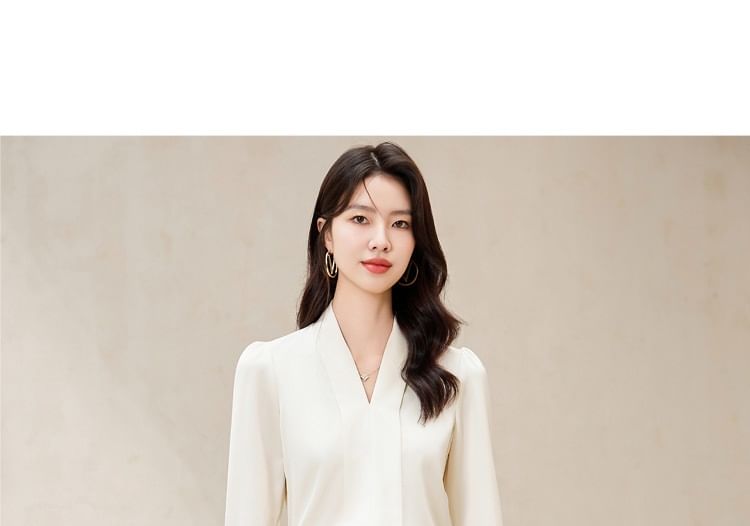 V-Neck Long Sleeve Blouse with Mini Pencil Skirt Set