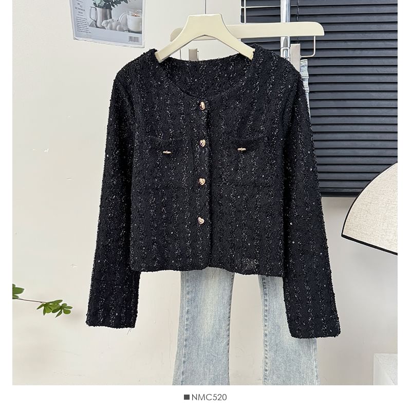 Textured Crew-Neck Tweed Jacket