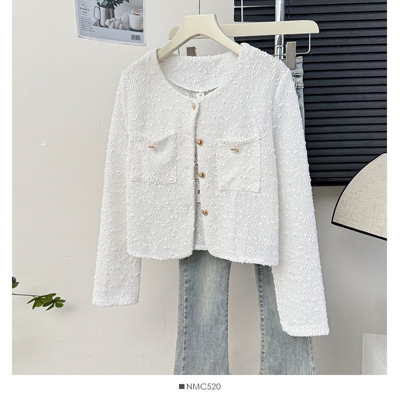 Textured Crew-Neck Tweed Jacket