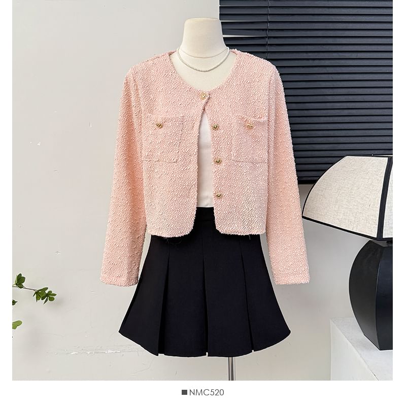 Textured Crew-Neck Tweed Jacket