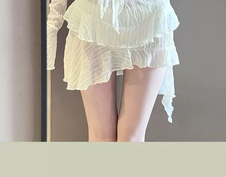 Halter Bikini Set with Ruffle Swim Skirt and Cover-Up
