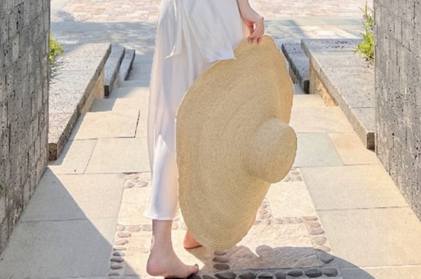 Spaghetti Strap V-Neck Plain Tie Back Maxi A-Line Wrap Dress