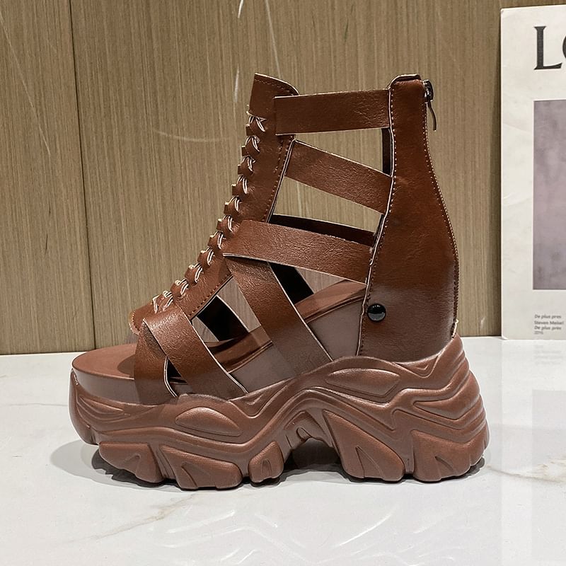 Platform Sandals Chunky Strappy Lace-Up Heel