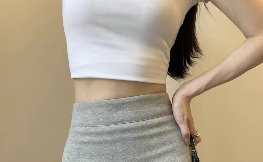 High Waist Solid Mini Pencil Skirt