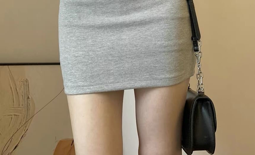 High Waist Solid Mini Pencil Skirt