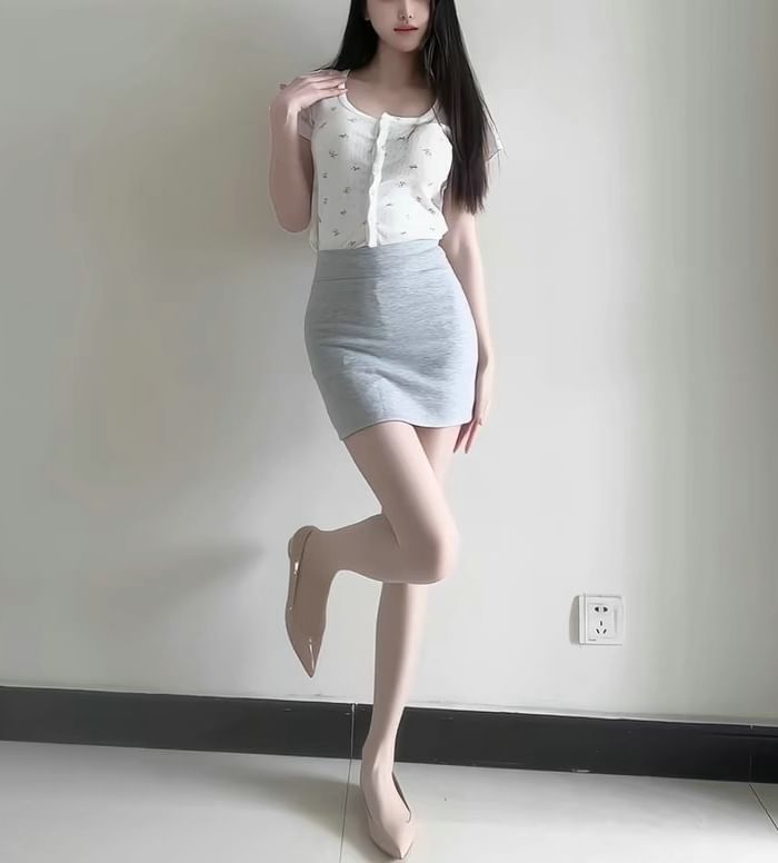 High Waist Solid Mini Pencil Skirt