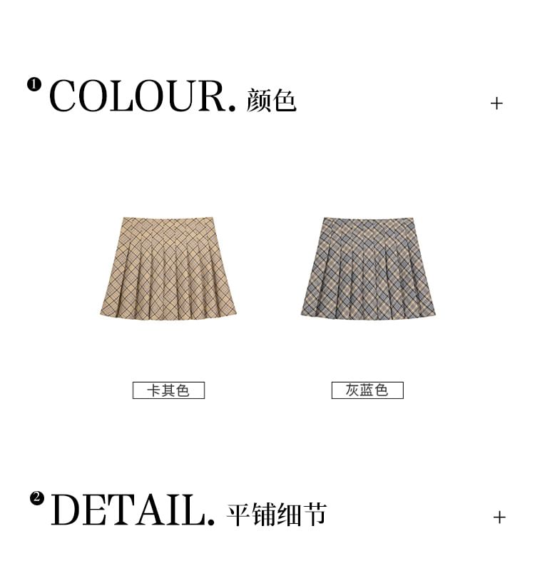 High-Waist Checkered Pleated Mini A-Line Skirt