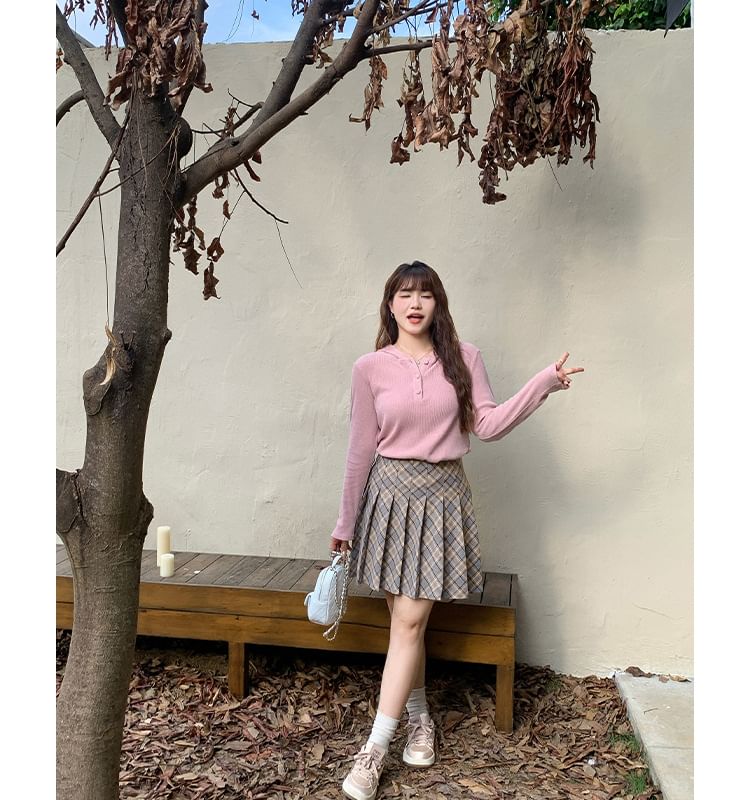 High-Waist Checkered Pleated Mini A-Line Skirt