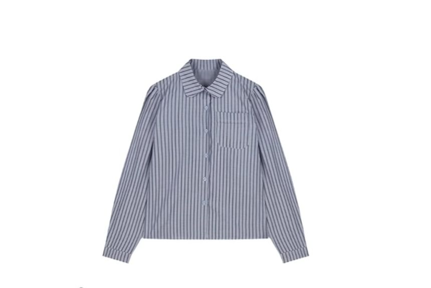 Striped Long Sleeve Shirt with Tweed Vest and Pleated Mini Skirt Set