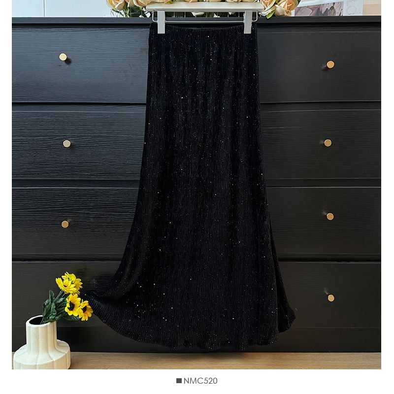 Elastic Waist Sequin Mermaid Maxi Skirt