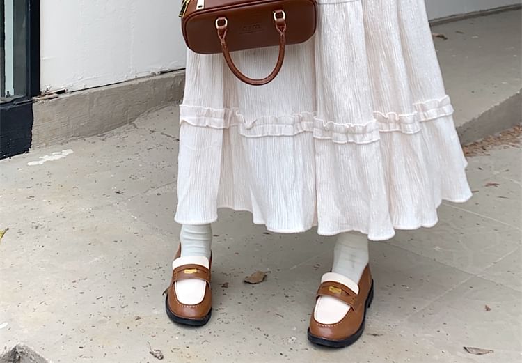 High-Rise Ruffle-Tiered Flowing A-Line Maxi Skirt