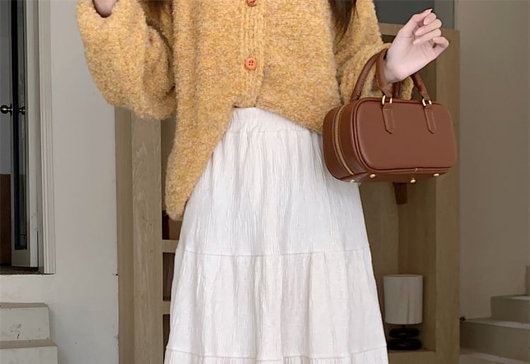 High-Rise Ruffle-Tiered Flowing A-Line Maxi Skirt