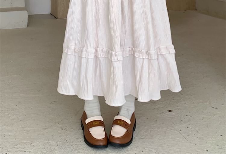High-Rise Ruffle-Tiered Flowing A-Line Maxi Skirt