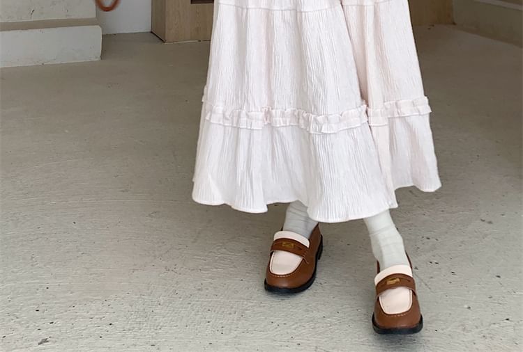 High-Rise Ruffle-Tiered Flowing A-Line Maxi Skirt