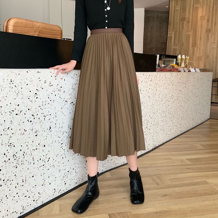 High Waist Accordion Pleated Midi Flared Skirt