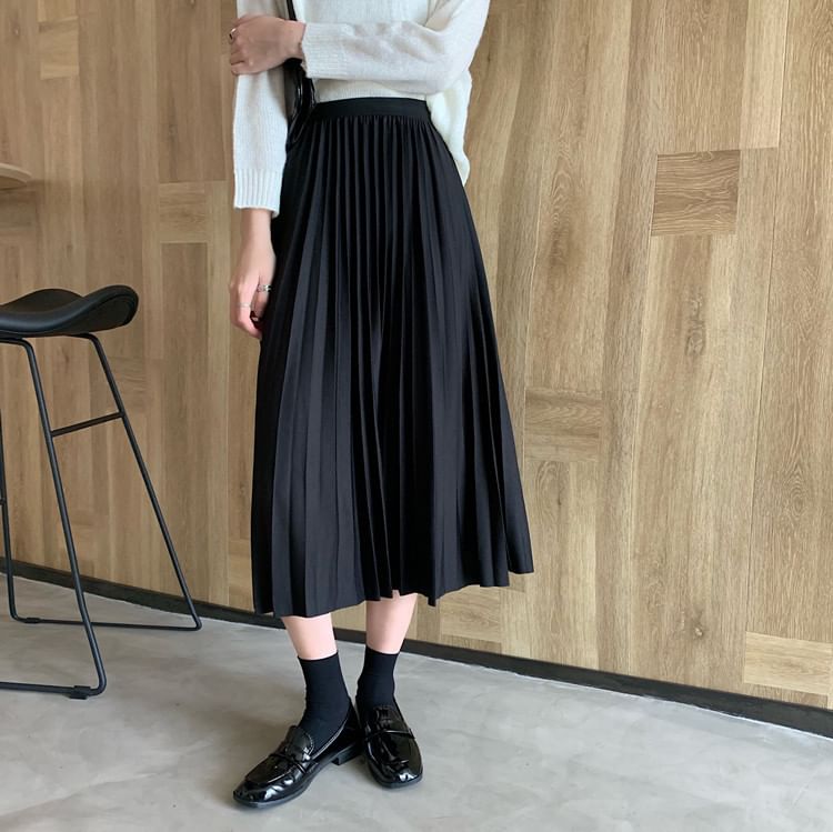 High Waist Accordion Pleated Midi Flared Skirt