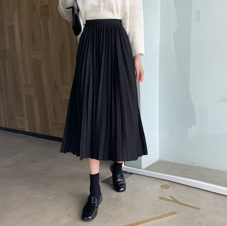 High Waist Accordion Pleated Midi Flared Skirt