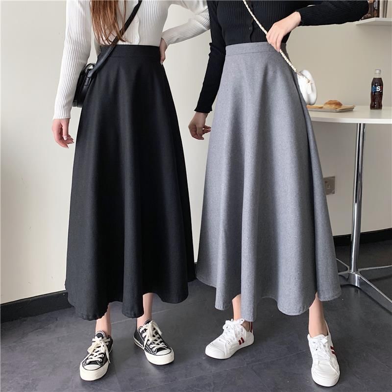 High Waist Solid Maxi Flared Skirt