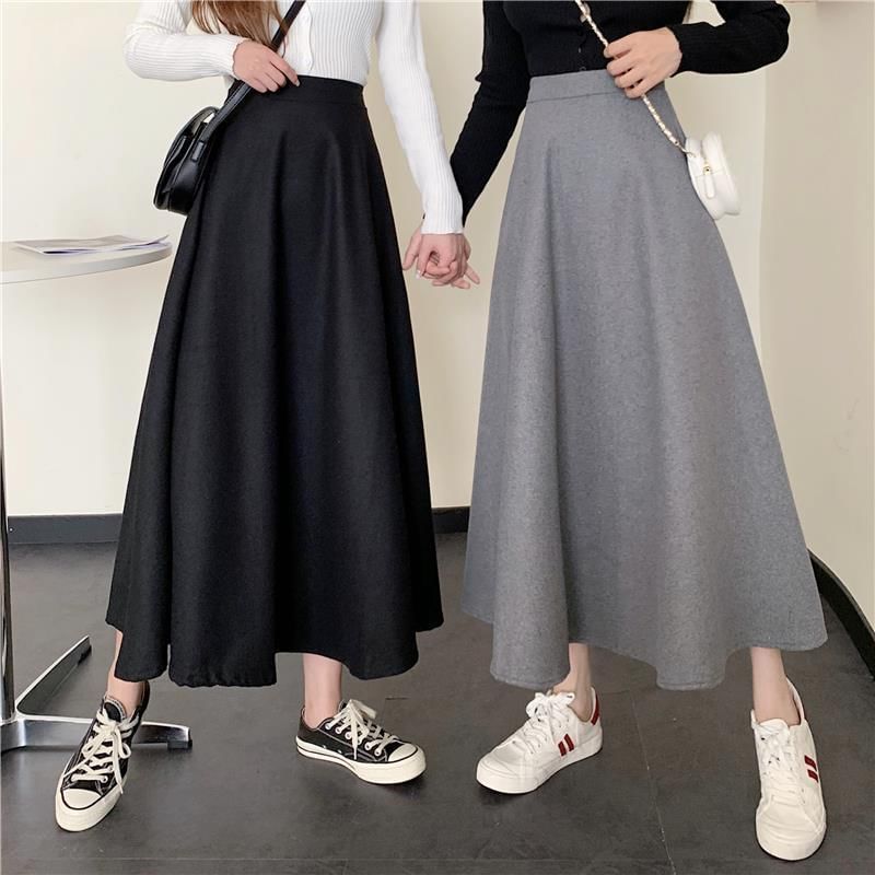 High Waist Solid Maxi Flared Skirt