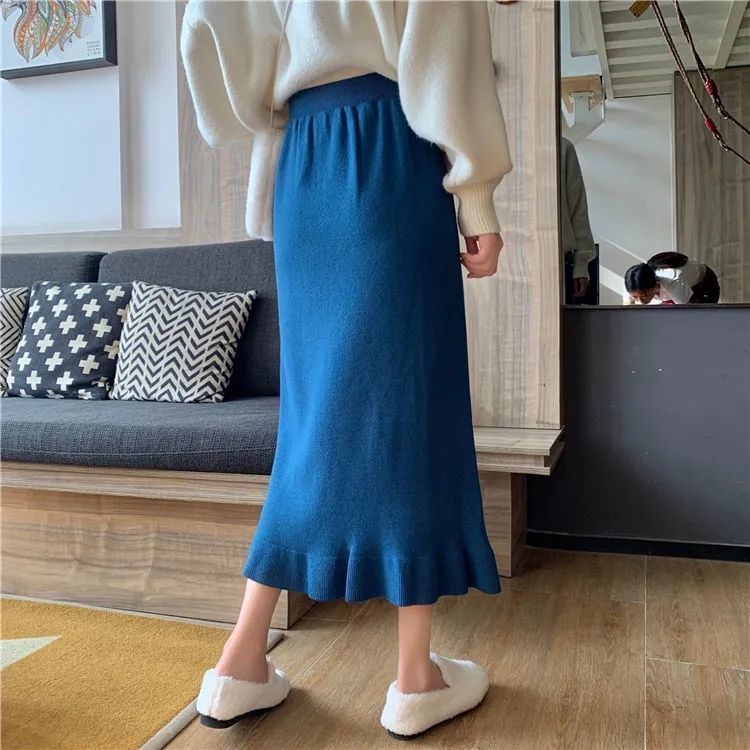 High Rise Knit Mermaid Midi Skirt