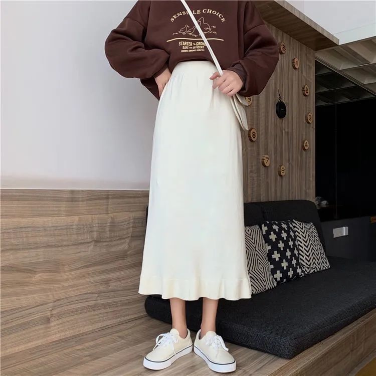 High Rise Knit Mermaid Midi Skirt