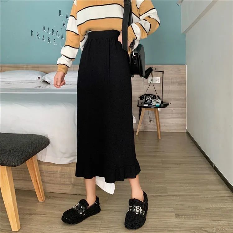 High Rise Knit Mermaid Midi Skirt