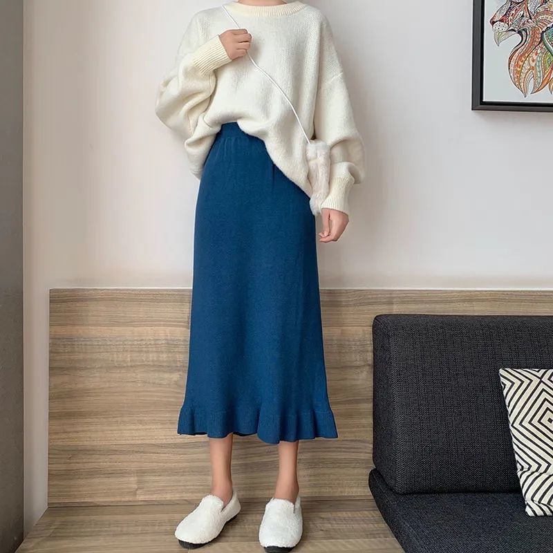 High Rise Knit Mermaid Midi Skirt