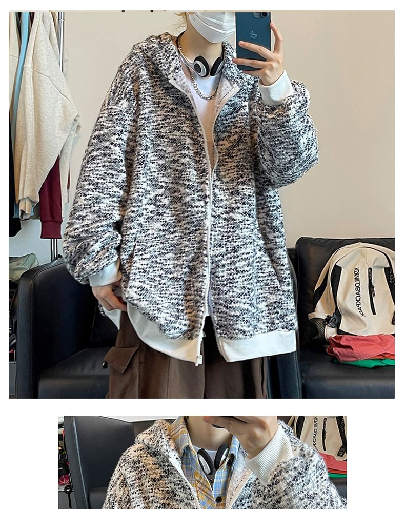Tweed Zip-Up Hoodie