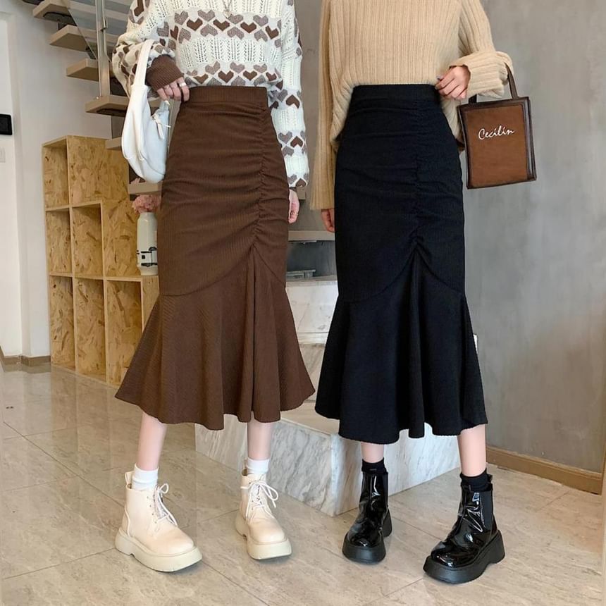 Elevated Shirred Mermaid Midi Skirt