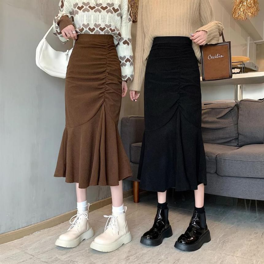 Elevated Shirred Mermaid Midi Skirt