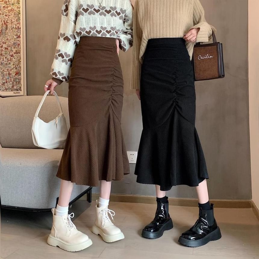 Elevated Shirred Mermaid Midi Skirt