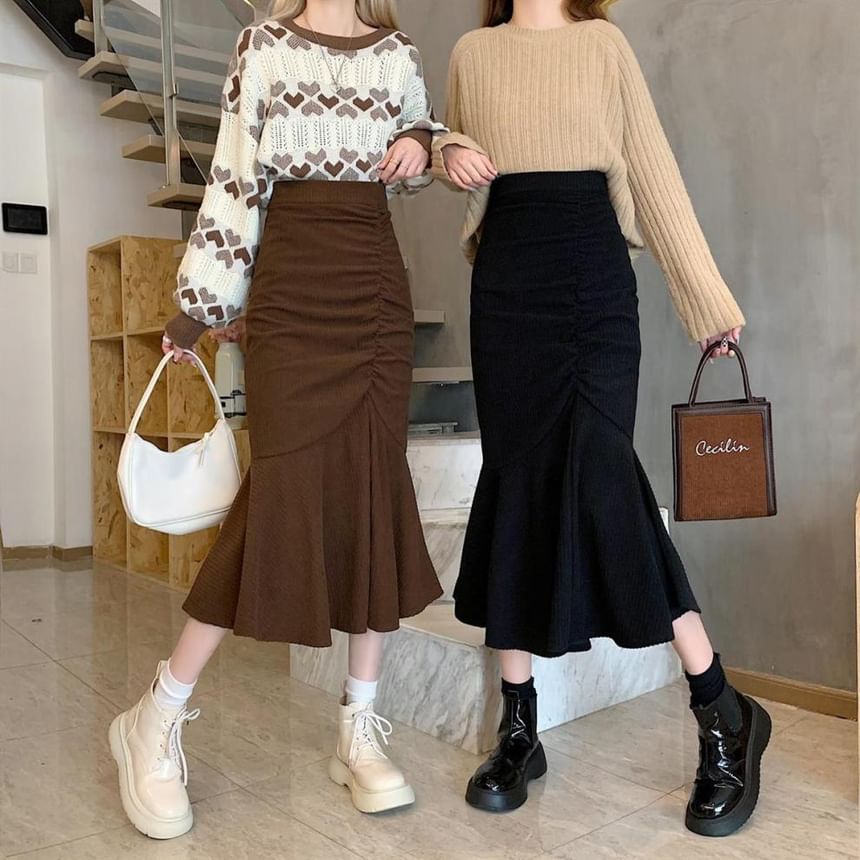 Elevated Shirred Mermaid Midi Skirt
