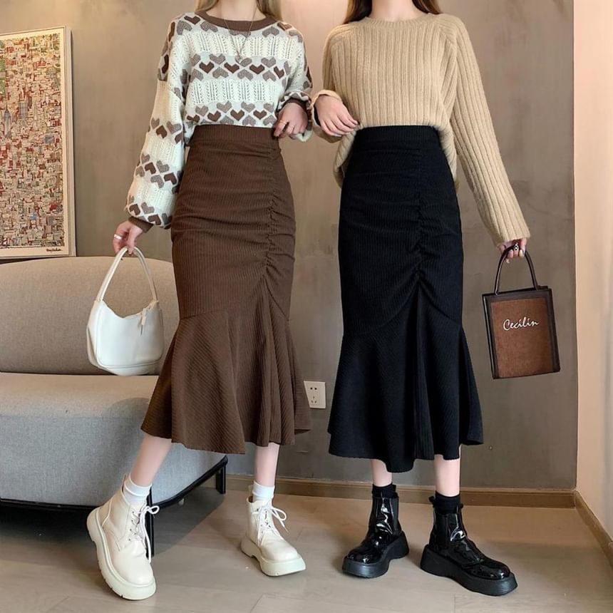 Elevated Shirred Mermaid Midi Skirt