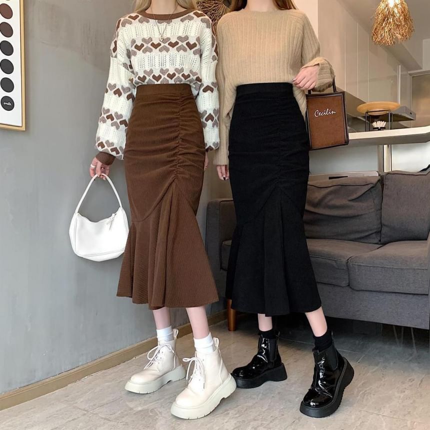 Elevated Shirred Mermaid Midi Skirt