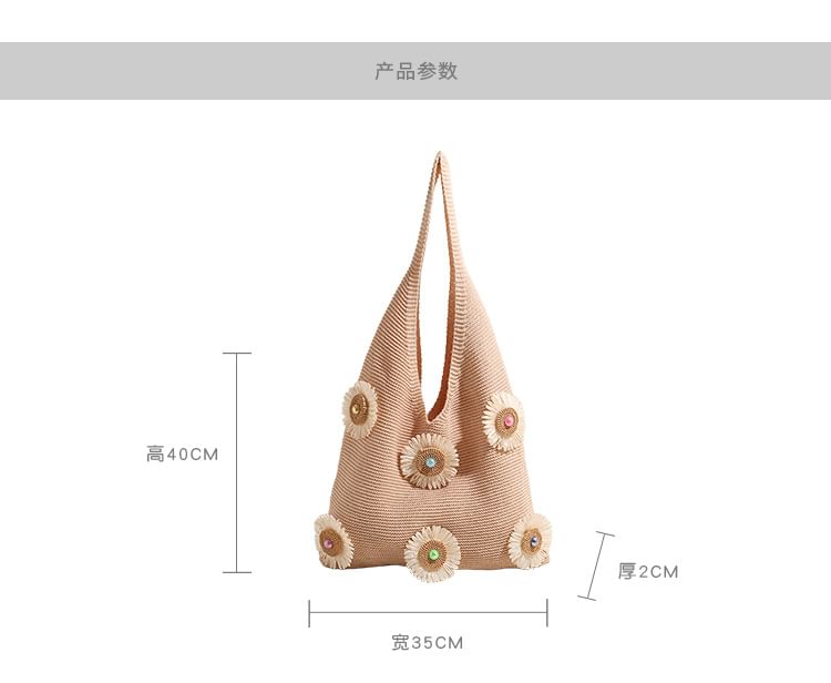 Knit Bag Accent Flower Shopper