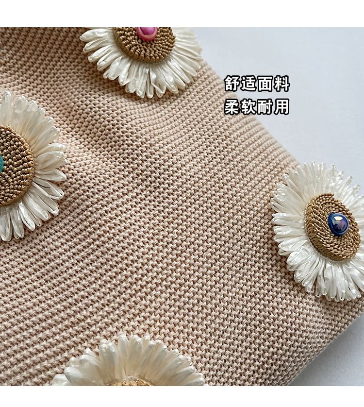 Knit Bag Accent Flower Shopper