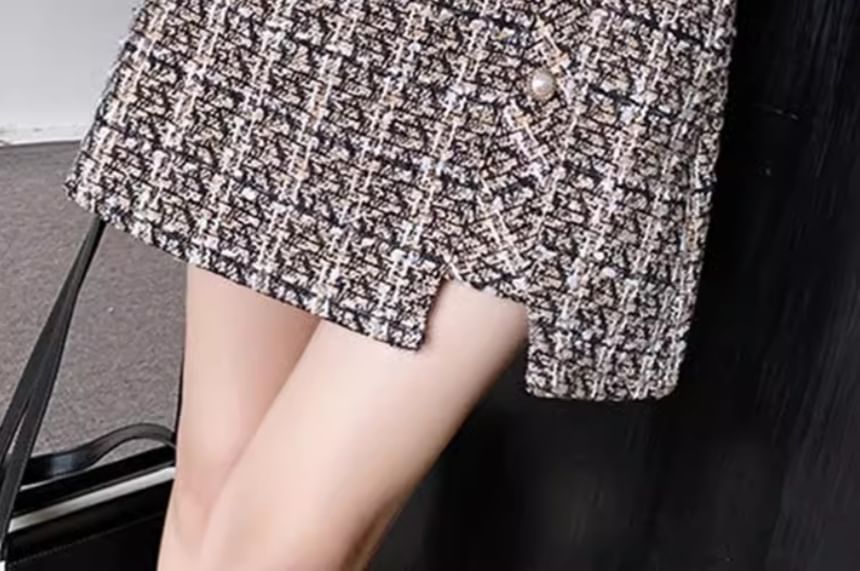 High Waist Checked Slit Mini Flared Skirt