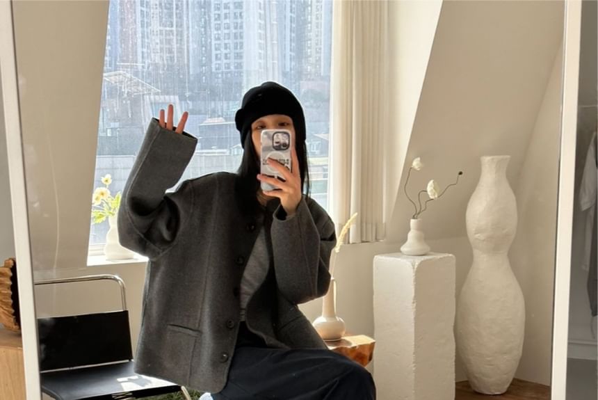 Plain Button-Up Woolen Jacket