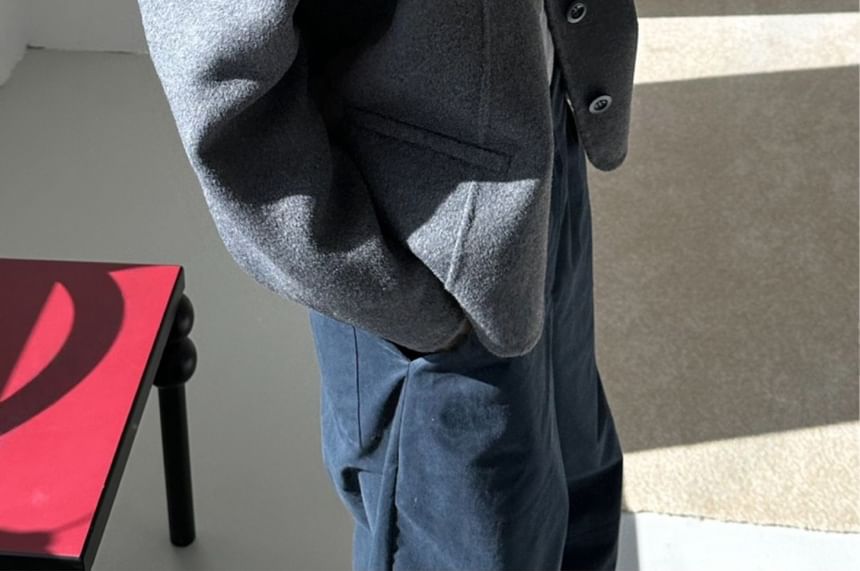 Plain Button-Up Woolen Jacket
