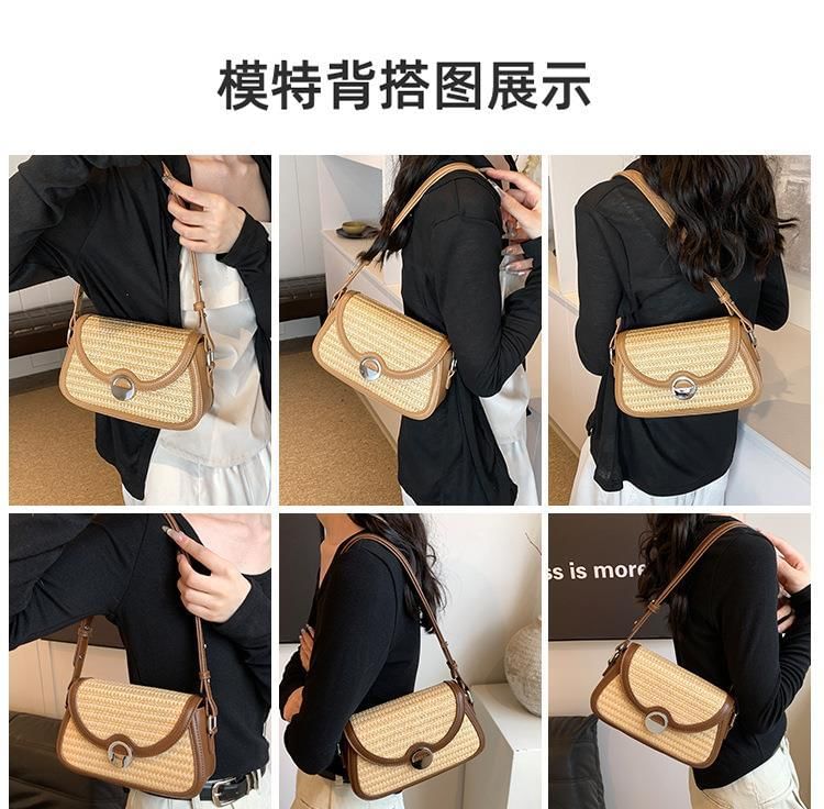 Tone Crossbody Bag Straw Flap Two