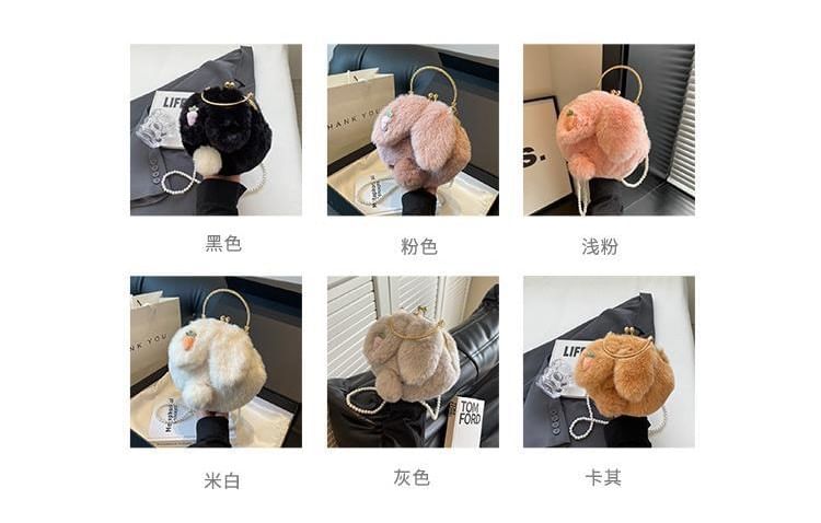 Beaded Fluffy Bag Strap Rabbit Crossbody