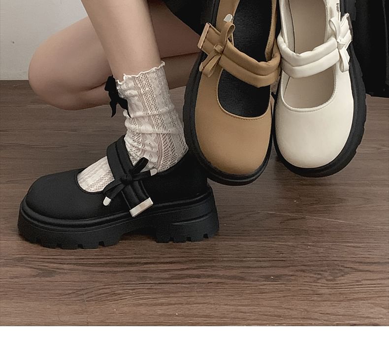 Mary Jane Bow Plain Shoes Platform