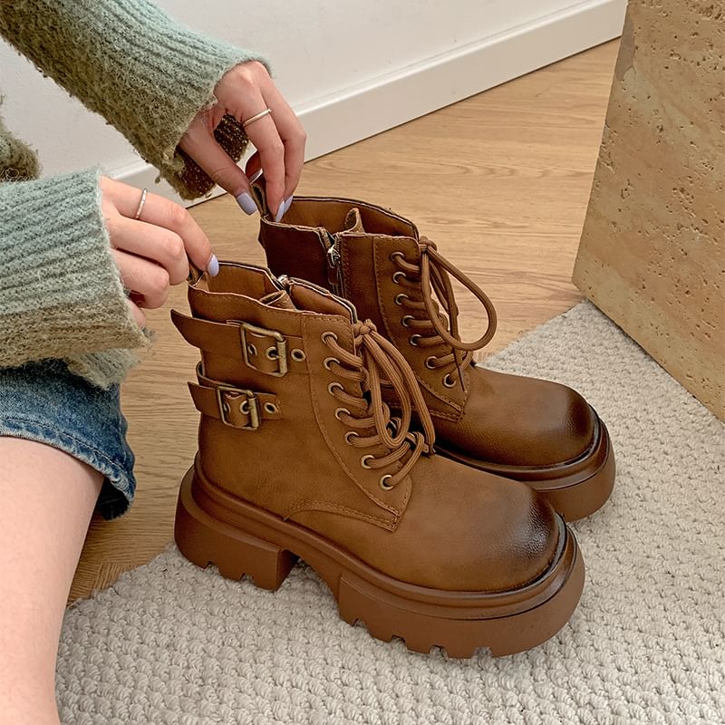 Boots Lace-Up Short Platform