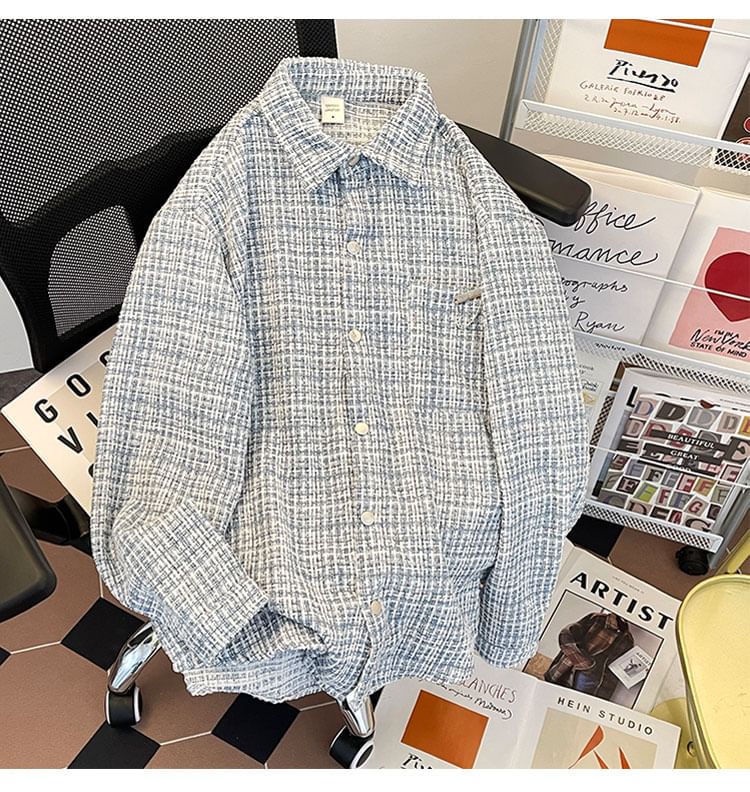 Collared Chained Button-Up Tweed Jacket