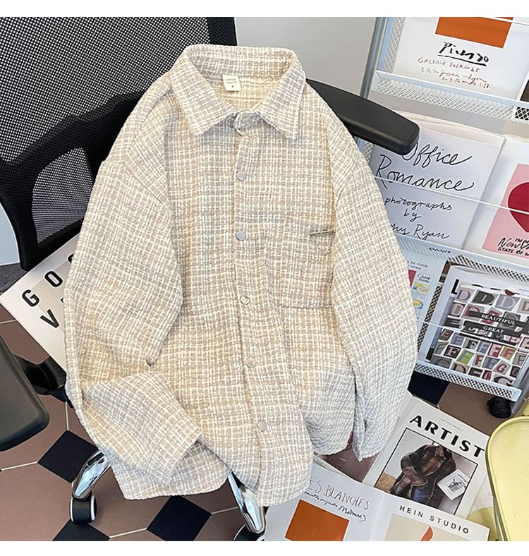 Collared Chained Button-Up Tweed Jacket